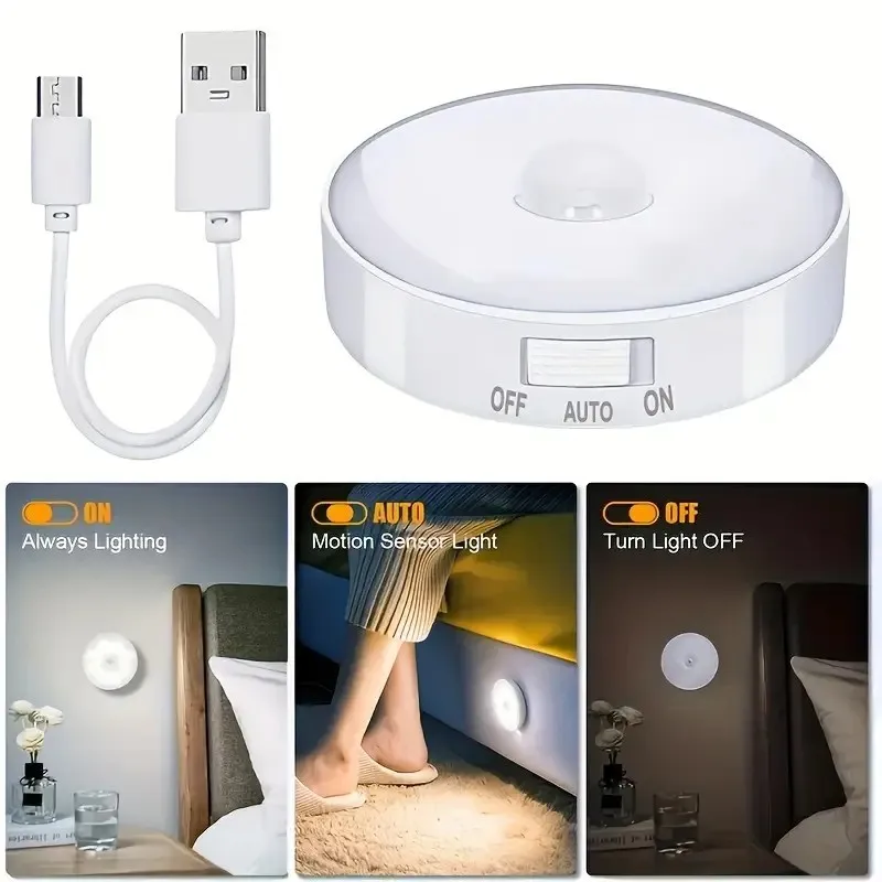 LED Nachtlicht Mit Schalter Smart Motion Sensor Magnetische Drahtlose Wand Lampe Für Bett USB Aufladbare Warm Weiß RGB Nacht Lampe