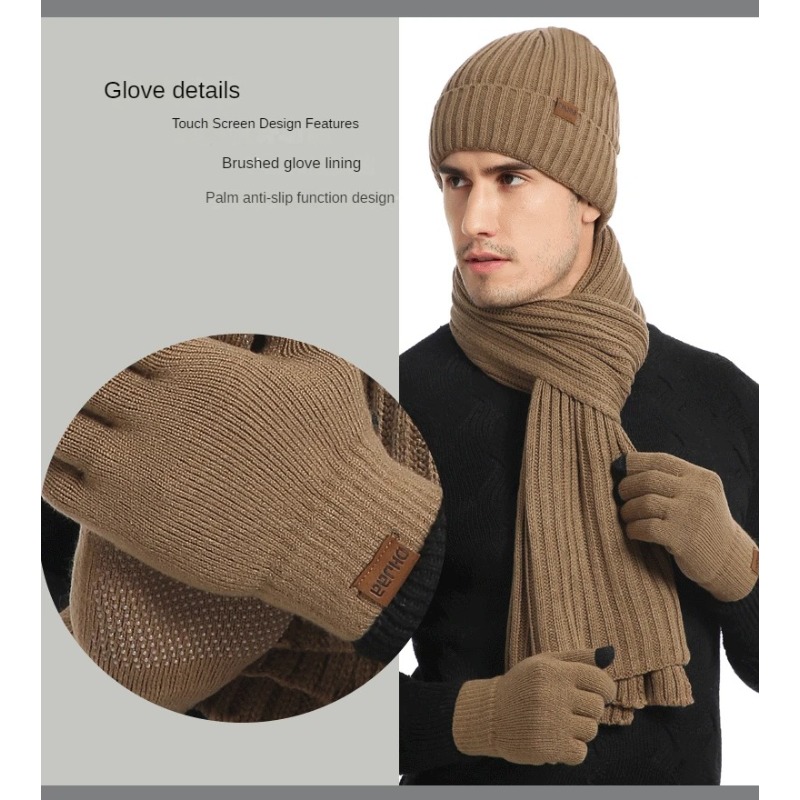 Herfst Winter Sjaal Hoed Handschoen Mode Trend Mannen en Vrouwen Universele Gebreide Verdikte Warme Driedelige Set Kledingaccessoires