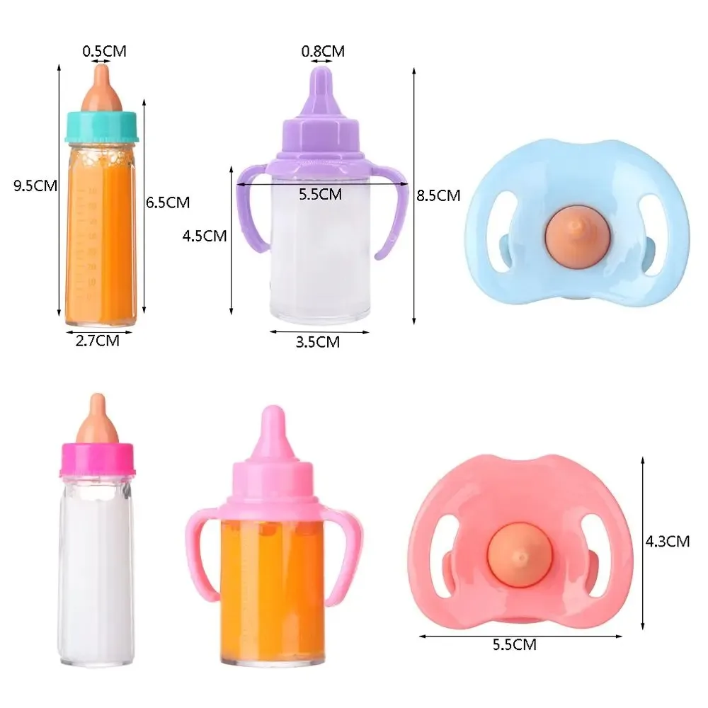 おしゃぶりよだれかけ付きプラスチック製マジックミルクジュースボトル、新生児人形、乳首ボトル、ドールハウスおもちゃ、生まれ変わったアクセサリー、18インチ