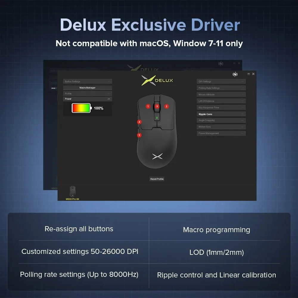 Delux M900Pro Ergonomic Wireless Gaming Mouse 8K PAW3395 Magnetic RGB Charging Dock Rechargeable Wired Mice  For Big Hand PC