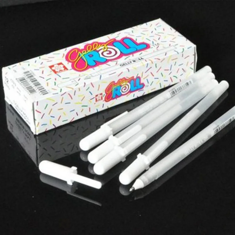SAKURA Gelly ROLL ปากกาเจลสีขาว 0.5 มม.0.8 มม.1.0 มม.Light Marke ปากกากระดาษแข็งสีดํา Art ภาพวาดปากกาสีขาวปากกา