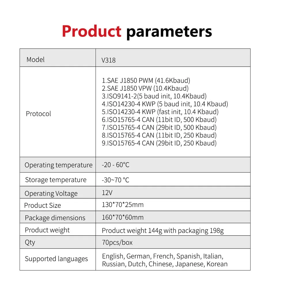 V318 OBD2 เครื่องสแกนเนอร์รถ Fault Diagnostic Instrument อ่านเครื่องยนต์ล้างเครื่องยนต์ความผิดปกติ Light Mechanic เครื่องมือ 10 ภาษา