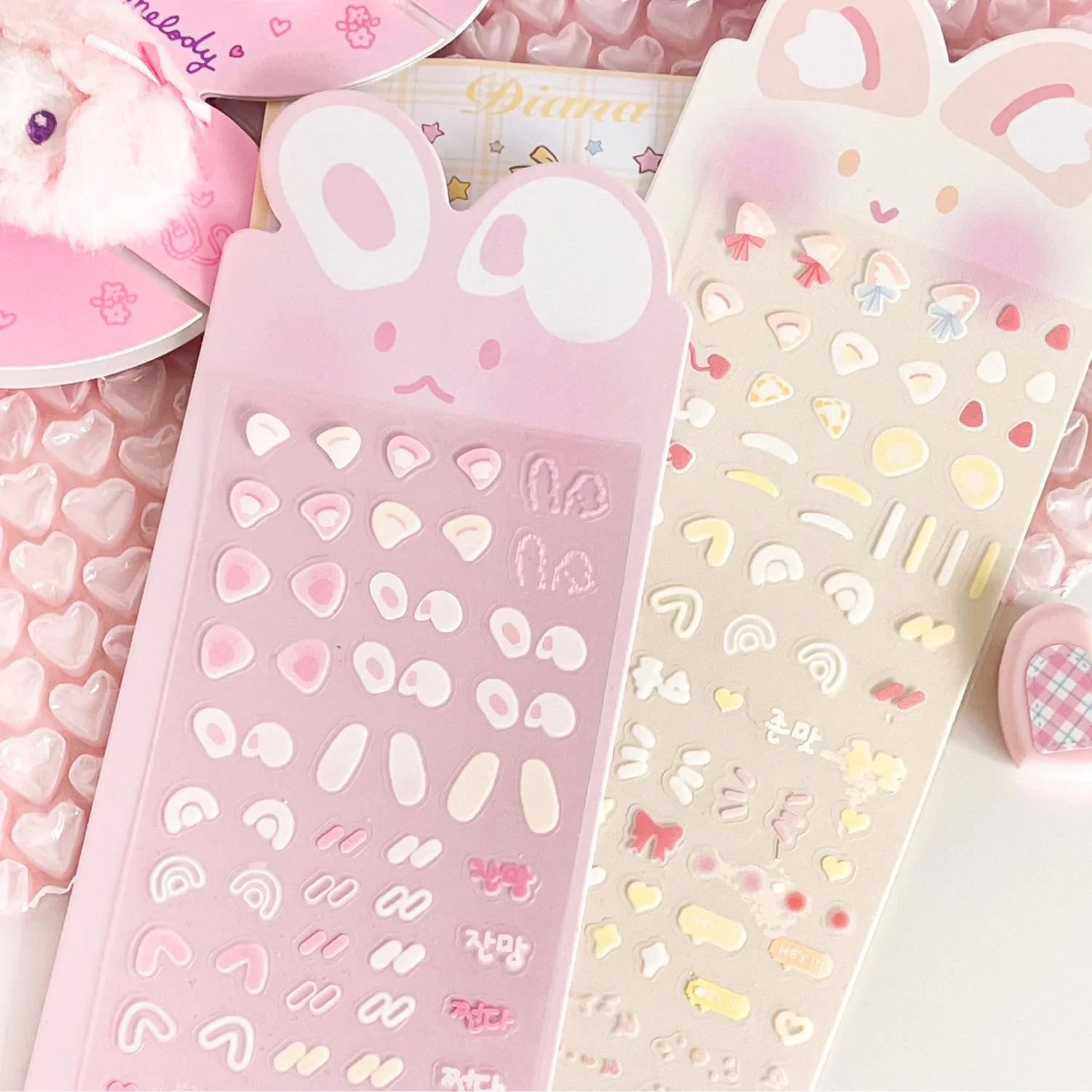 Pegatina Kawaii Kpop Idol para álbum DIY, dibujos animados, Orejas de conejo, polvo, colorete, mascota coreana, Toploader, tarjeta de fotos, pegatinas decorativas, 1 Pc