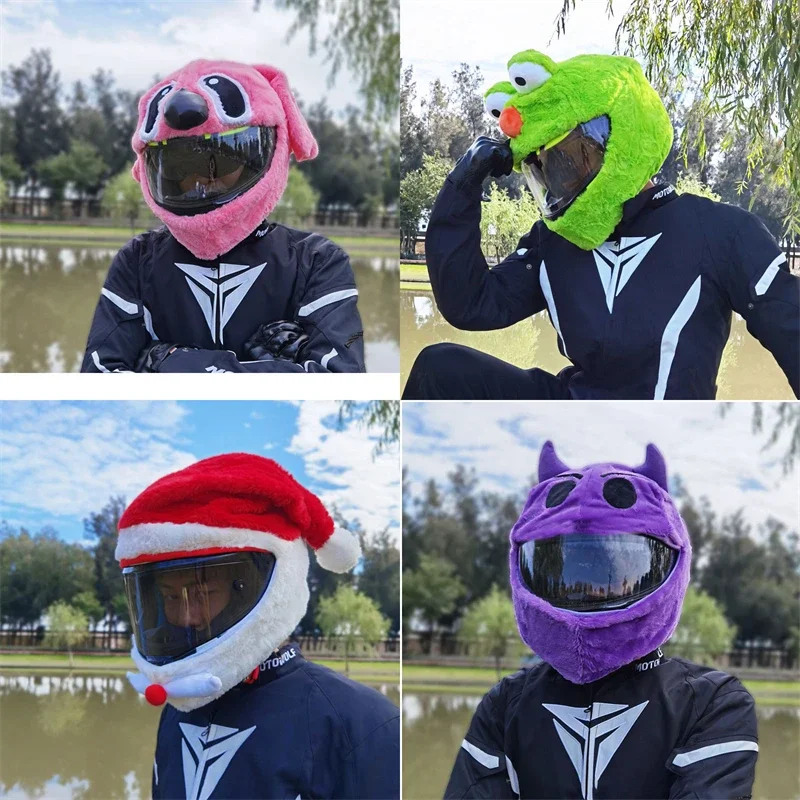 Motorcycle Helmet Cartoons Plush Helmet Protective Cover Helmet Full Face Covers for Outdoor Fun Christmas Personalized Helmets