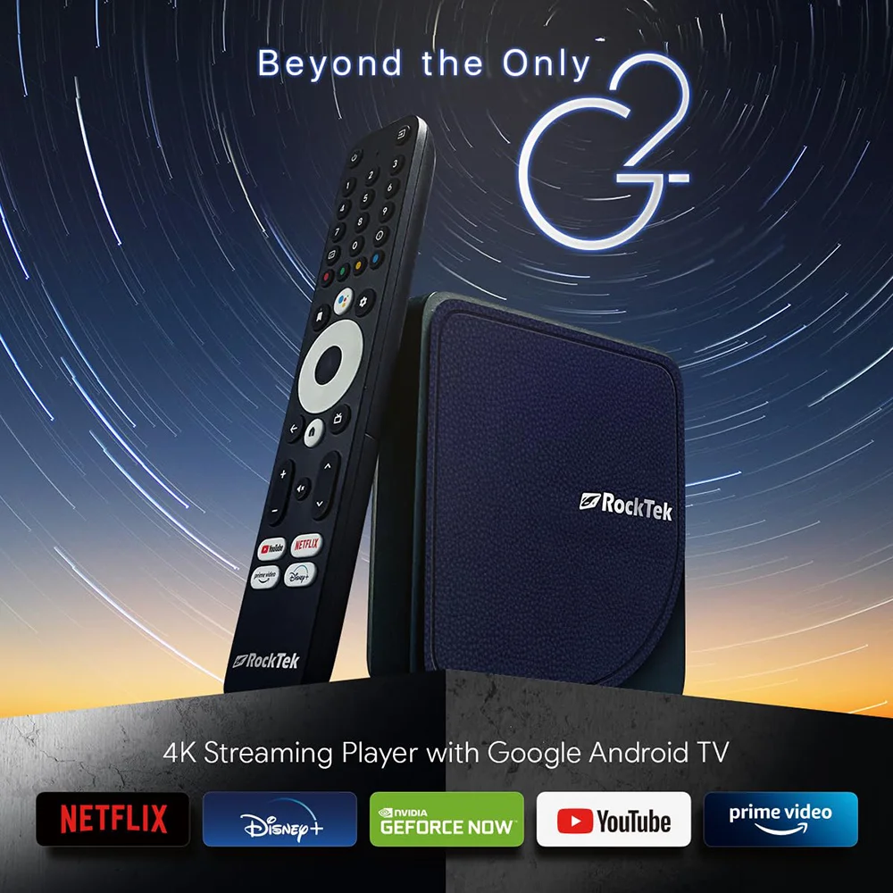 RockTek G2 4K AndroidTV 14 or 12 Stream Box Netflix Google Certified Amlogic S905X4-K 4G64G Support DTS Dolby Audio Dolby Vision