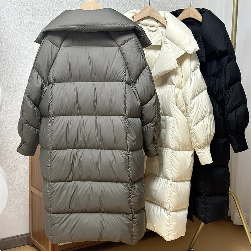 Schinteon femmes blanc canard vers le bas longue veste automne hiver chaud décontracté sur la taille vêtements amples doux confortable mode manteau nouveau