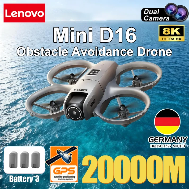 Lenovo d16 drone 8k aéreo hd profissional de câmera dupla helicóptero fluxo óptico posicionamento evitar ônibus motor gps drone uav