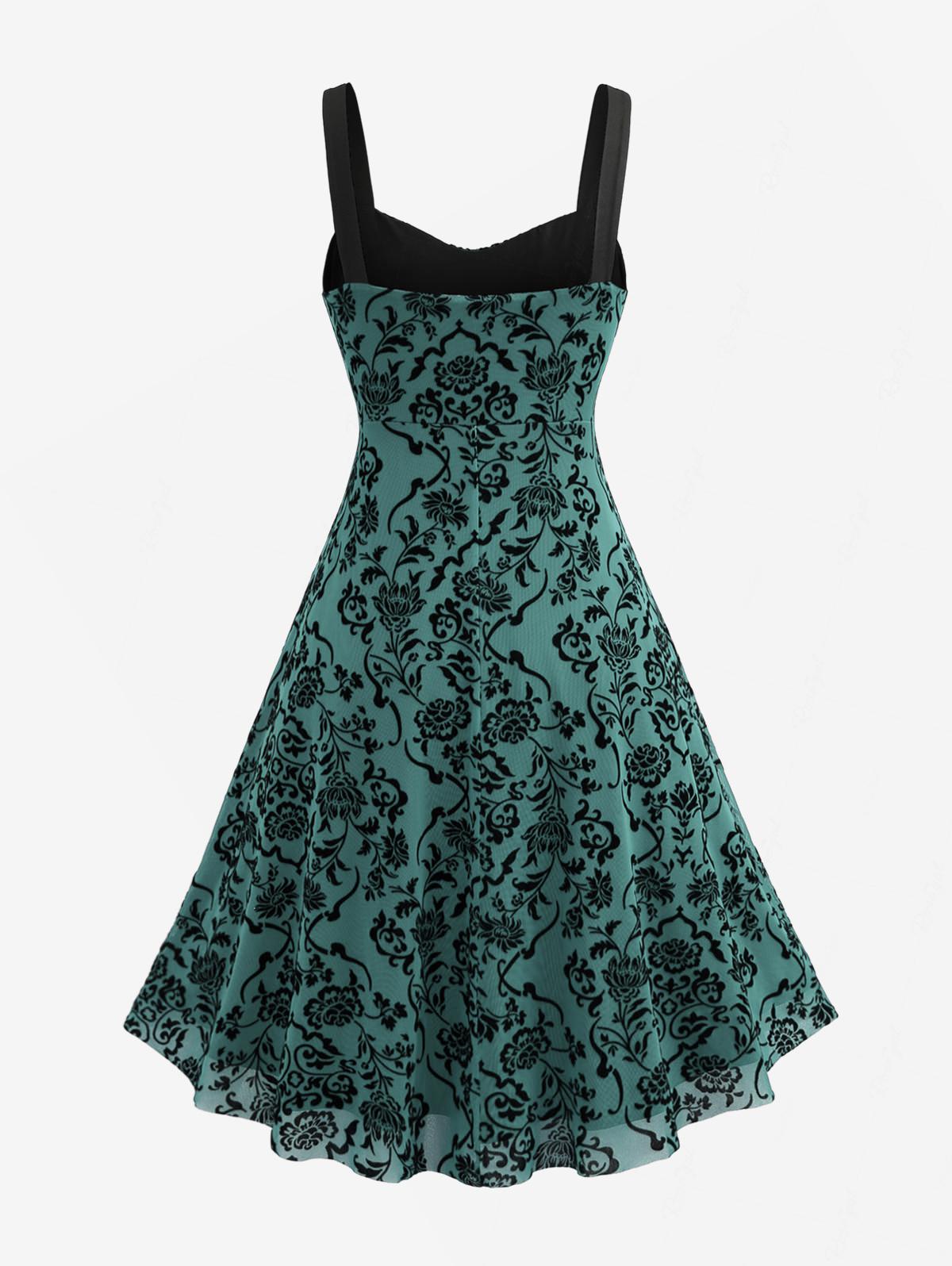 ROSEGAL Damen-Freizeitkleider in Übergröße, Vintage, ärmellos, mit Blumenmuster, geschichtet, gerüscht, Netzstoff, A-Linien-Kleid