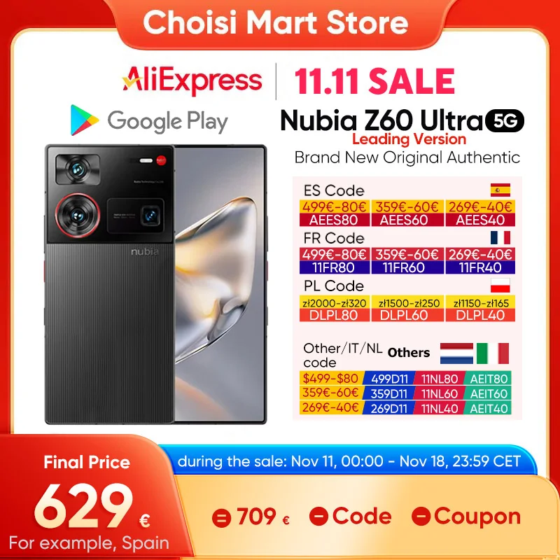 Globale Version Nubia Z60 Ultra Leading Version 6,8" Smartphone 5G Snapdragon 8 Gen3 NFC 6000mAh 80W Schnellladeakku NX721J