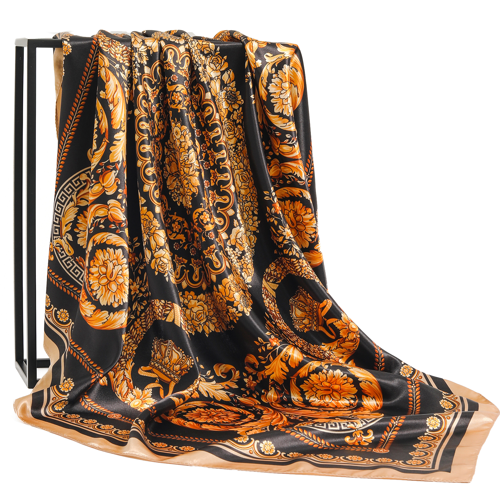 90*90 センチメートルシルクスカーフ女性プリントヘアネックスクエアオフィスレディースショールバンダナイスラム教徒ヒジャーブハンカチマフラースカーフ女性