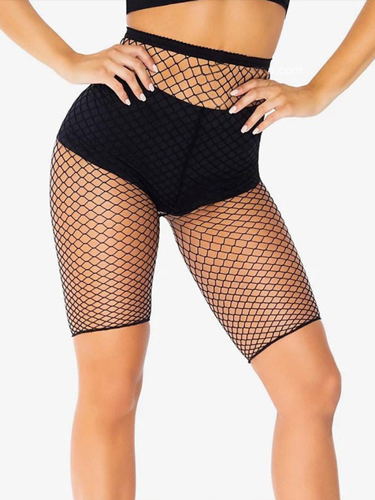 OMSJ 2024 Neue Sommer Kleidung Frauen Strand Stil Shorts Böhmischen Neon Grün Mesh Fishnet Aushöhlen Dünne Elastische Shorts