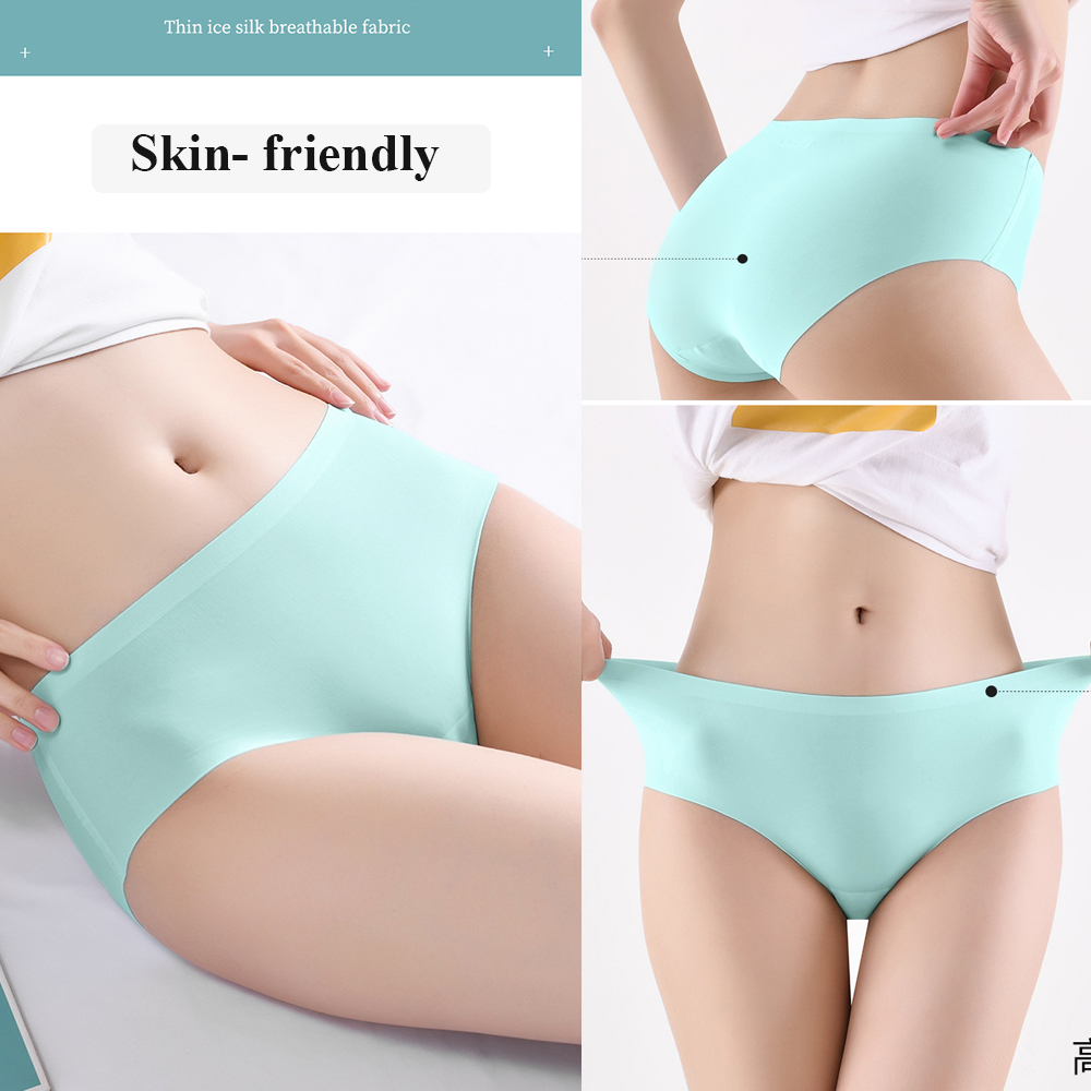 Mutandine da donna in seta di ghiaccio senza cuciture da 9 pezzi, comfort morbido e traspirante, slip per ragazze adolescenti in tinta unita, design monopezzo