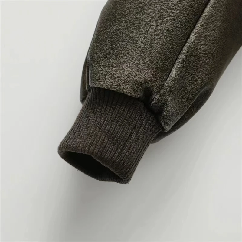Chaqueta Bomber de piel sintética a la moda urbana para mujer, abrigo corto de cuero negro con cuello levantado