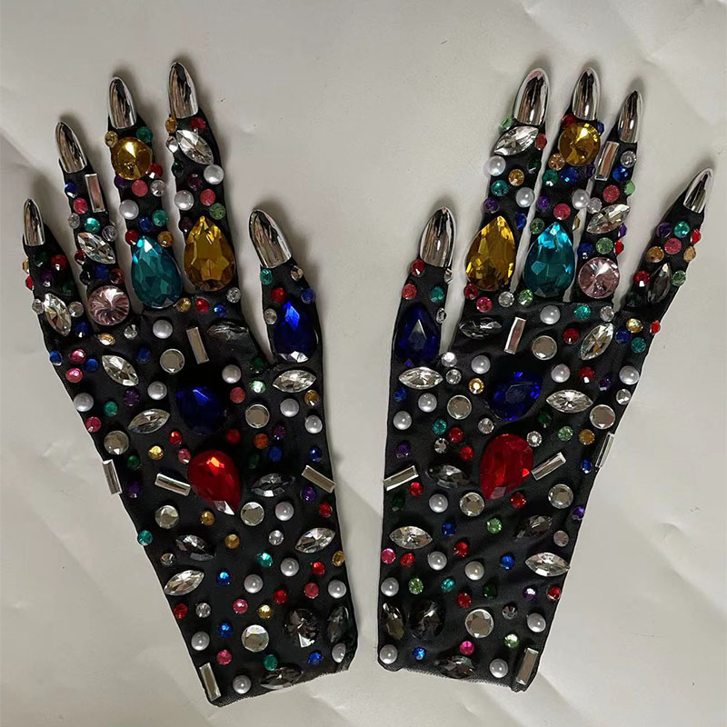 Сексуальные роскошные сетчатые перчатки стразы, блестящие короткие перчатки с кристаллами, аксессуары для сценического представления, одежда для ночного клуба и вечеринки