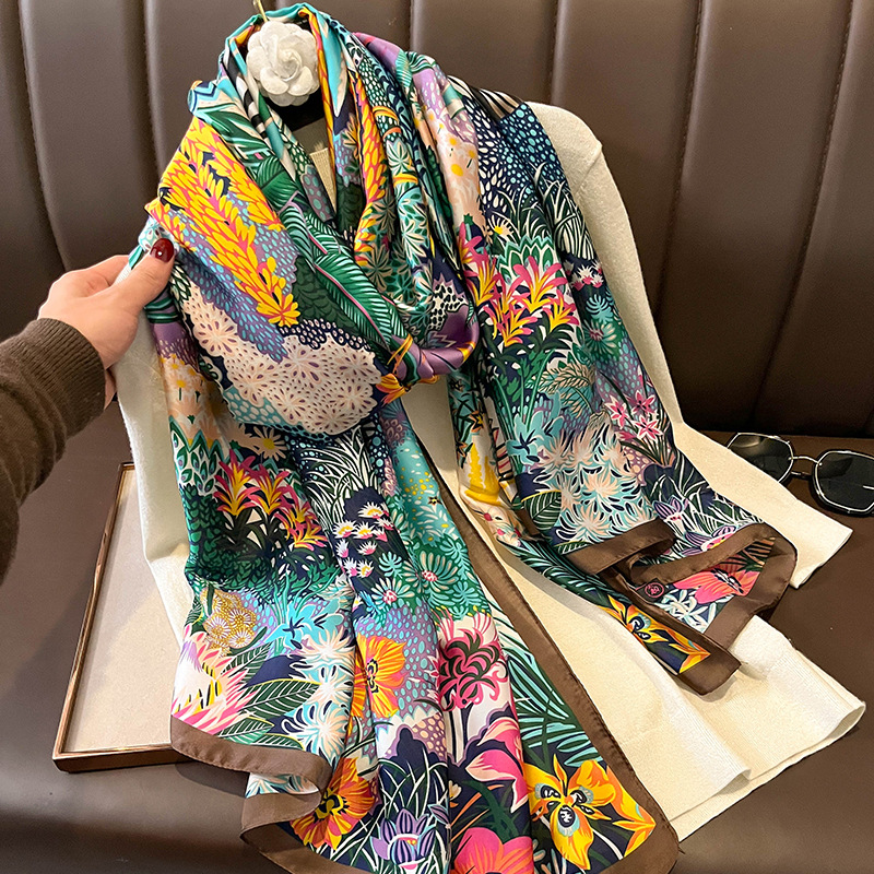 Diseño de satén de seda chal Hijab Bufanda mujer moda verano protector solar estola de playa envolturas Bufanda pañuelo femenino Echarpe nuevo