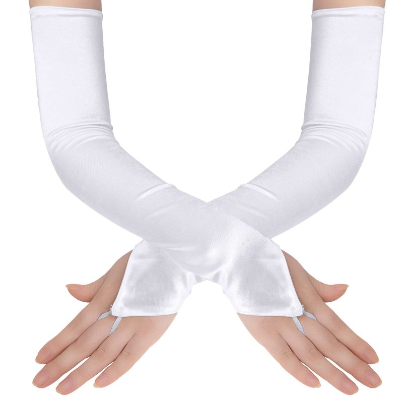 Guantes largos sin dedos con gancho de satén para mujer, 48cm, estilo Retro sólido, accesorios para vestido de noche de ópera, etiqueta de alta elasticidad