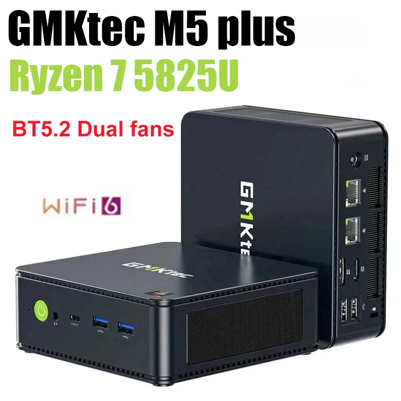 GMKtec M5 Plus Mini PC AMD Ryzen 7 5825U DDR4 3200Mhz Wifi6E BT5.2 Windows 11 Pro Dual Fan Triple Display Desktop Gamer Computer