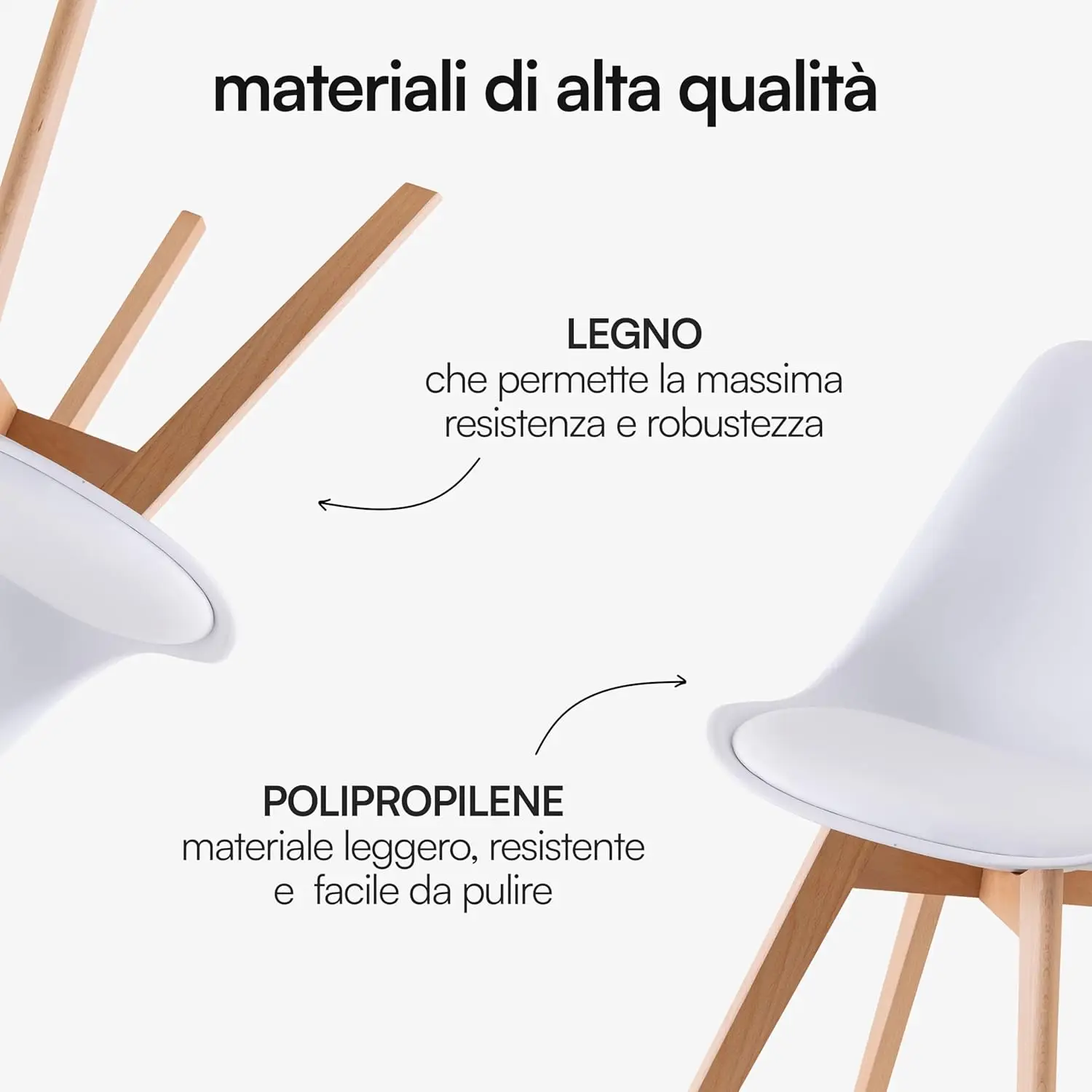 Set di 4 Sedie da Pranzo o Ufficio con Gambe in Legno, Sedia Ergonomica con Cuscino Integrato 57X48X79 cm Bianco