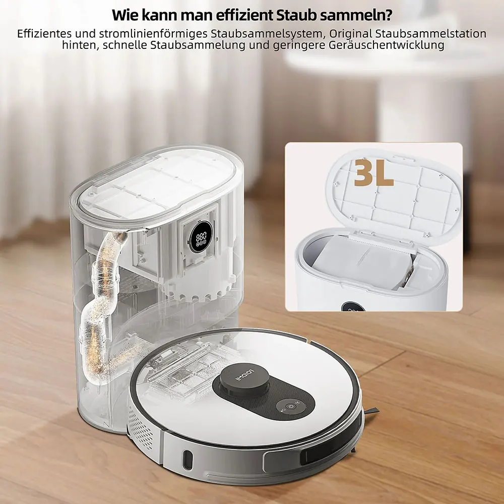 ROIDMI EVE MAX Roboterstaubsauger MOP Wischfunktion mit Auto-Saugstation 75 Tage, 5000 Pa, 250 Min. 3L App LDS Staubsaugerroboter