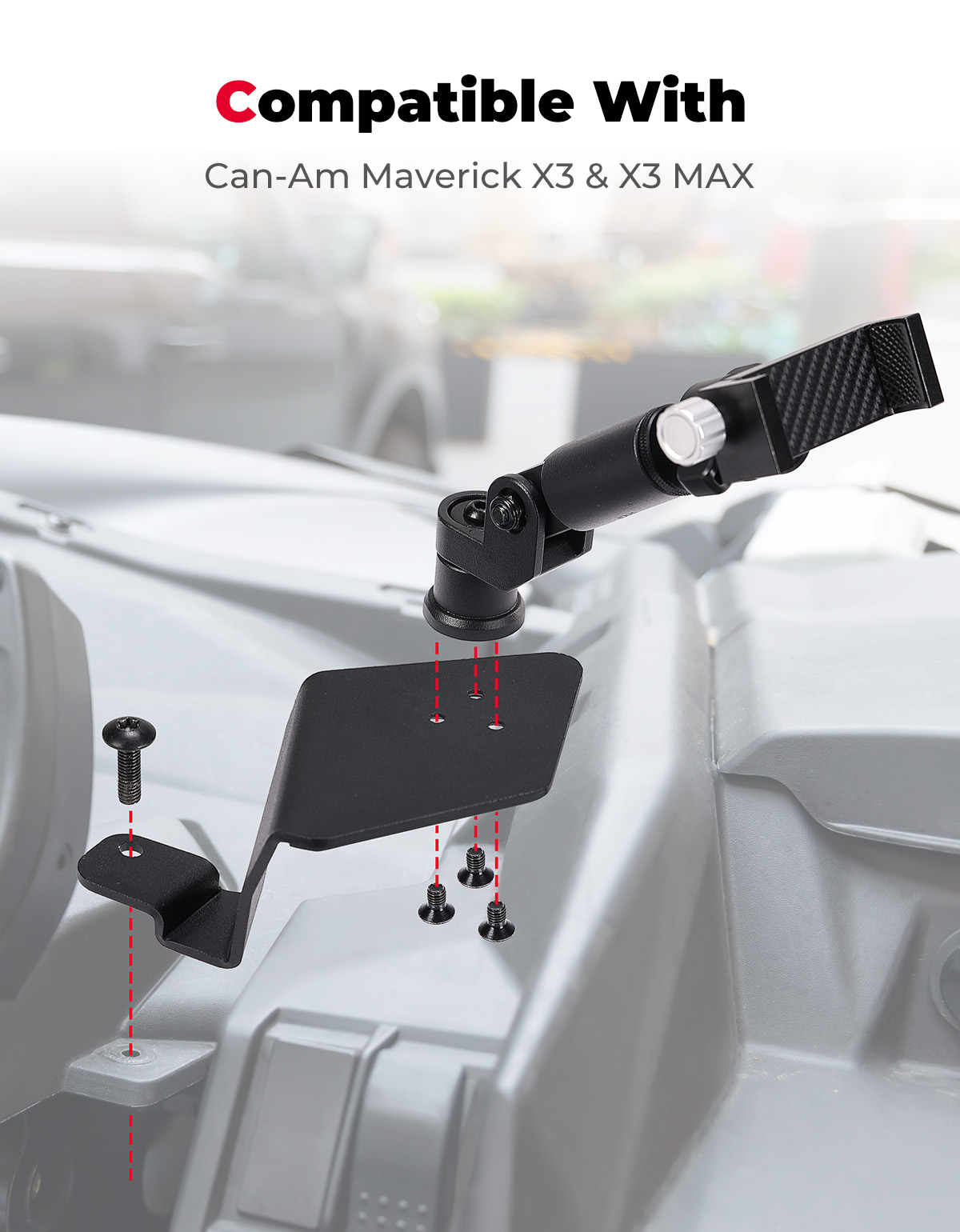 X3 OFF-ROAD UTV CNC อลูมิเนียม 360 ° ที่วางโทรศัพท์แบบหมุนได้ไม่มีการเจาะสําหรับ Can-am Maverick X3, Maverick X3 MAX RR 4x4 Turbo