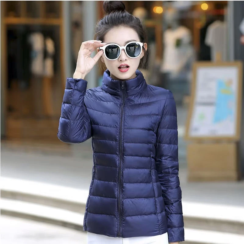 M-8XL Weiße Entendaunenjacke für Damen, Winter, warmer Daunenmantel, leicht, 2023, neu, Stehkragen, Tasche, Reißverschluss, lässige Oberbekleidung
