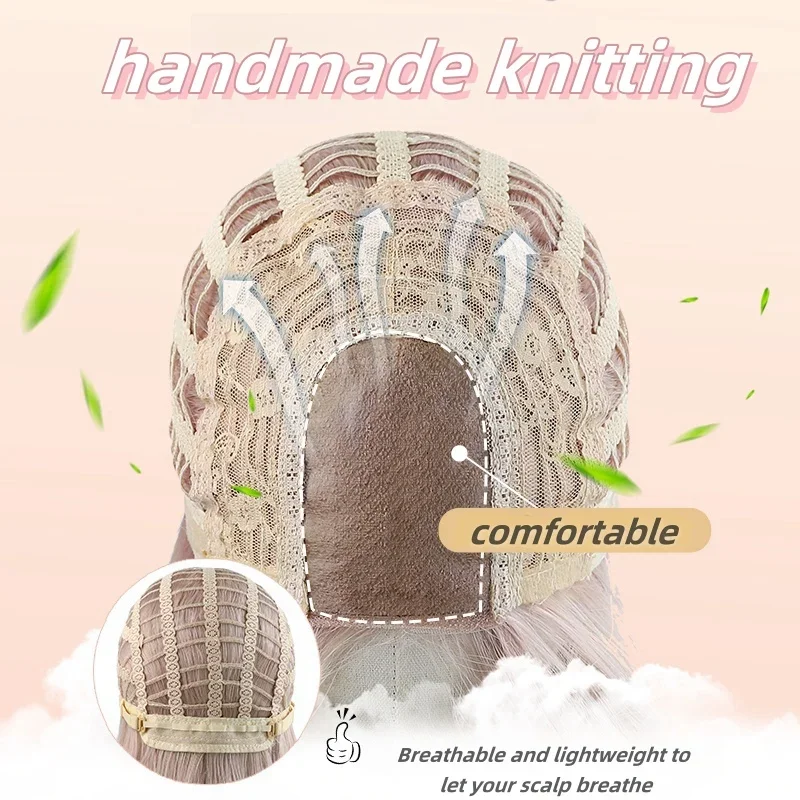 วิกผมสีชมพูสําหรับผู้หญิงยาวหยักคอสเพลย์วิกผมธรรมชาตินุ่มหวานวิกผมสังเคราะห์สําหรับชีวิตประจําวัน School Life Lolita วิกผมสีชมพู