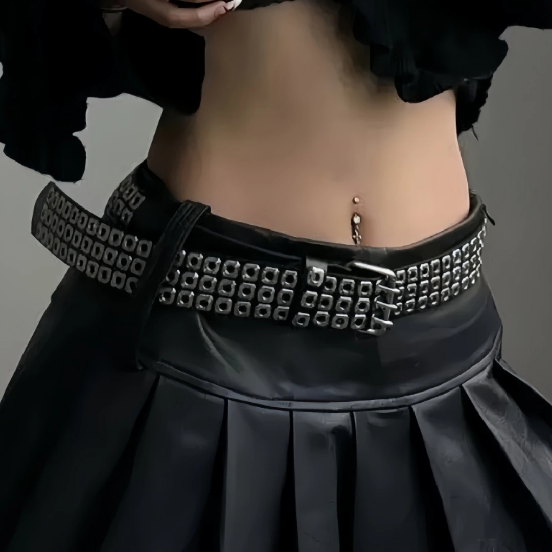 Cinto feminino moda contas quadradas, unhas de salgueiro, três olhos de exaustão, punk street cool, cintos masculinos e femininos personalizados