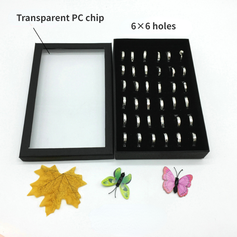 36-Slot-Ringe Display Box Ständer Metall Ohrringe Aufbewahrungsbox Aufbewahrungsbox mit transparenter Abdeckung Schmuck Vitrine