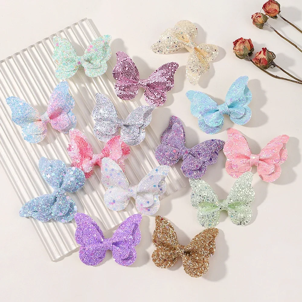 2/4/5 pçs meninas bonito lantejoulas dupla borboleta grampo de cabelo arco grampos de cabelo diy headwear arco decoração hairgrip criança acessórios para o cabelo