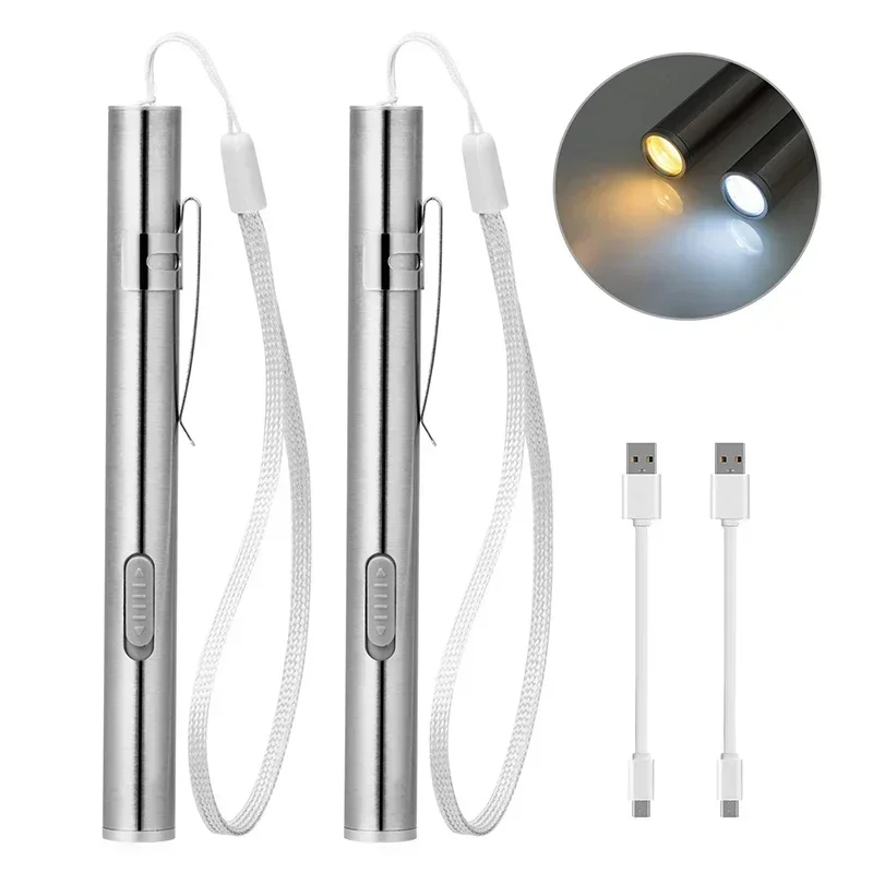 Mini portátil médico acessível led caneta luz lanterna usb recarregável dentista enfermeira tocha com clipe de aço inoxidável