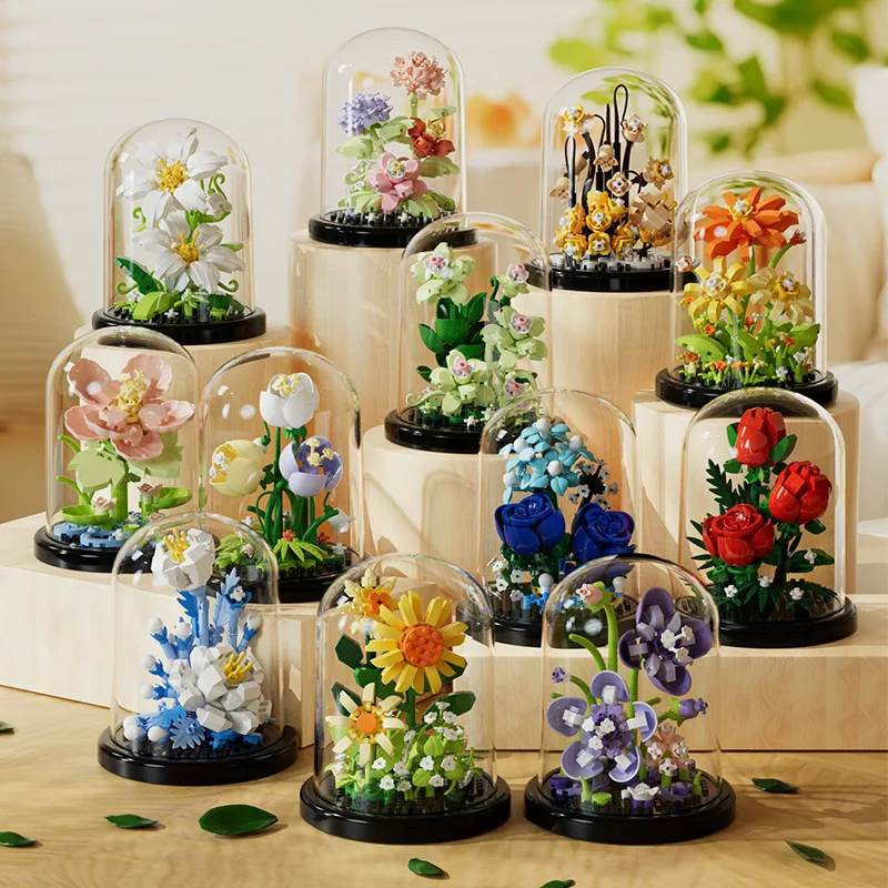 Bloemboeket Bonsai Bouwstenen Kunstmatige Plastic Plant Stofkap Micro Model Woondecoratie Speelgoed Voor Kind Verjaardagscadeau
