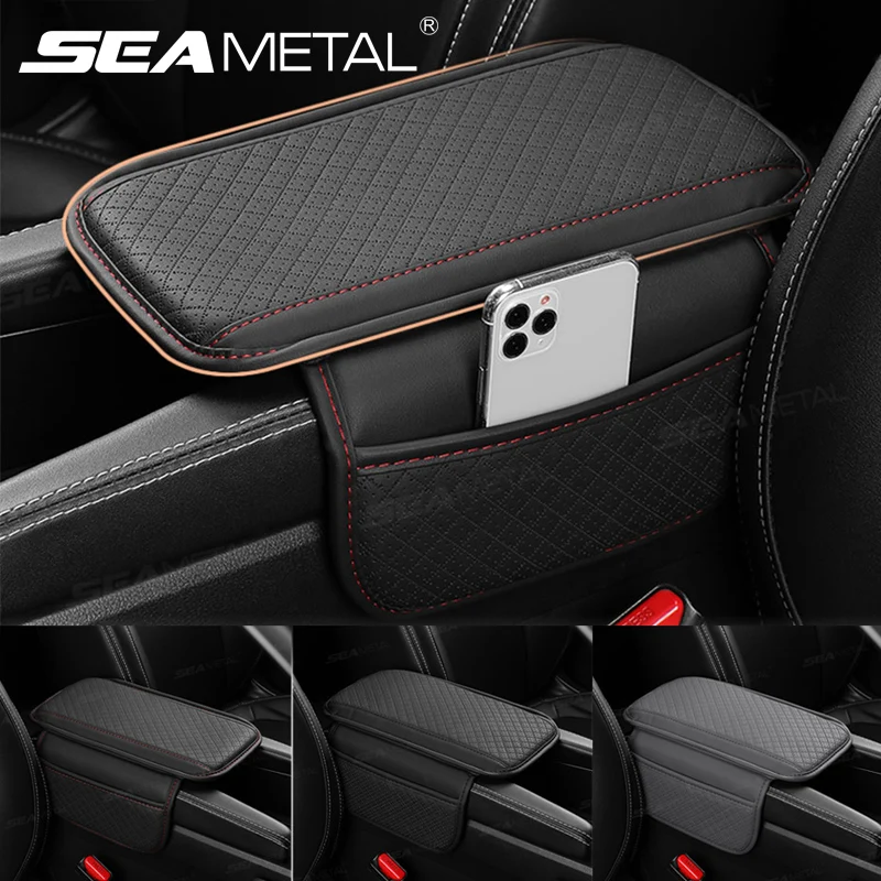 SEAMETAL Universele Auto Armsteun Kussen PU Leer Ademend Middenconsole Box Cover Anti Kras Armsteun Box Protector Cover