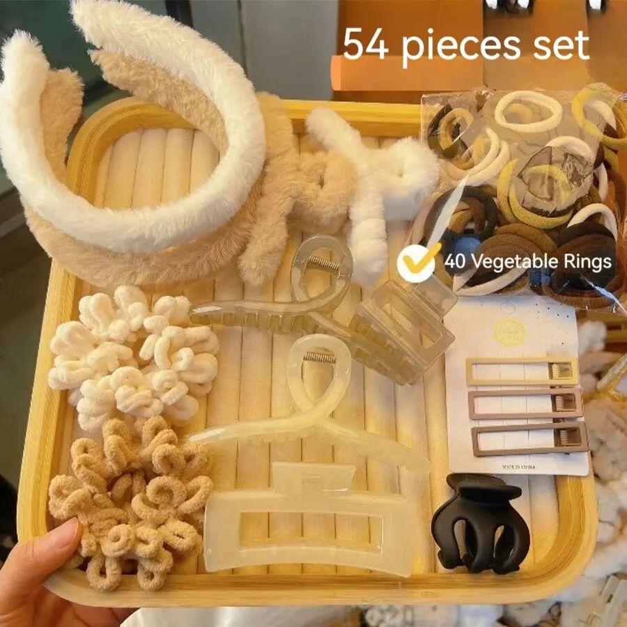 54 stücke Herbst Winter Milch Tee Farbe System Haar Bands Greifen Clip Dickdarm Haar Band Seite Clip Hohe Elastizität haar Band