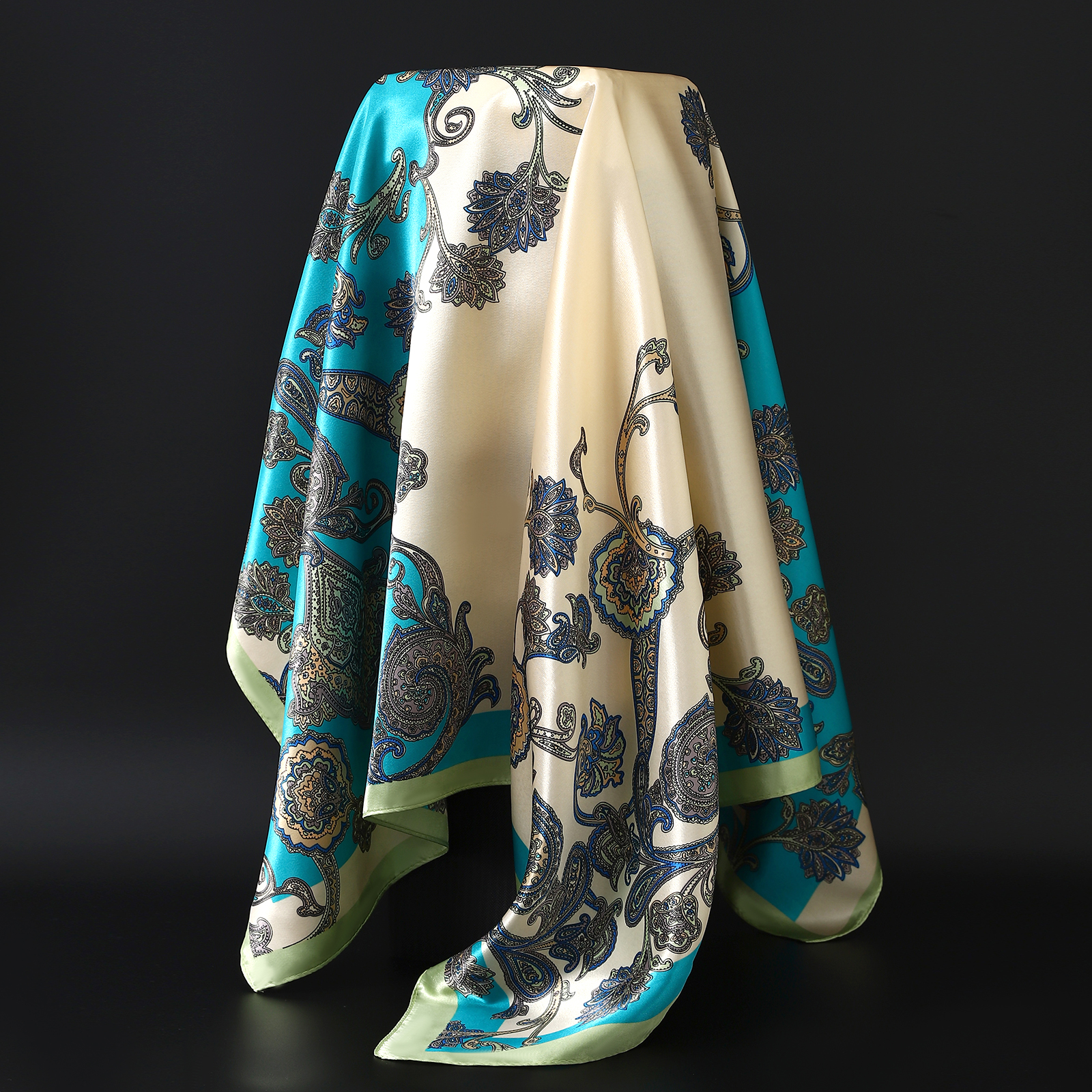 新しい 90*90 センチメートルレトロブランド女性シルクスカーフバンダナファッションボヘミアンパターン正方形ヒジャーブ女性ラップヘッドバンドスカーフマフラー