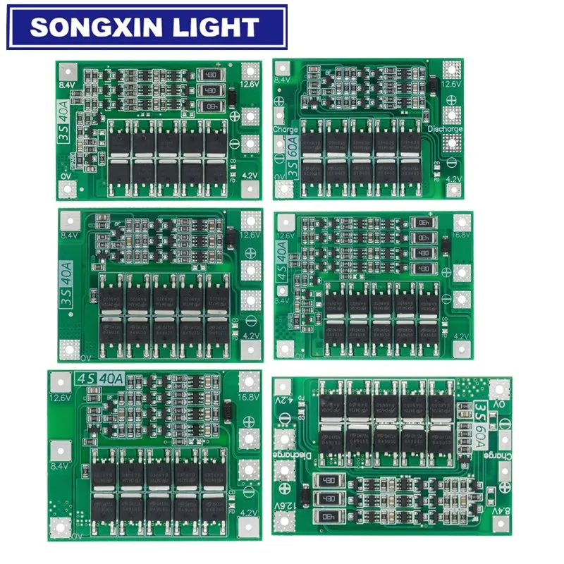 2S 3S 4S 20A 40A 60A Li-Ion LITHIUM แบตเตอรี่แผงป้องกันเครื่องชาร์จ 18650 BMS เจาะมอเตอร์ 11.1V 12 V/14V 16.8V เพิ่ม/Balance