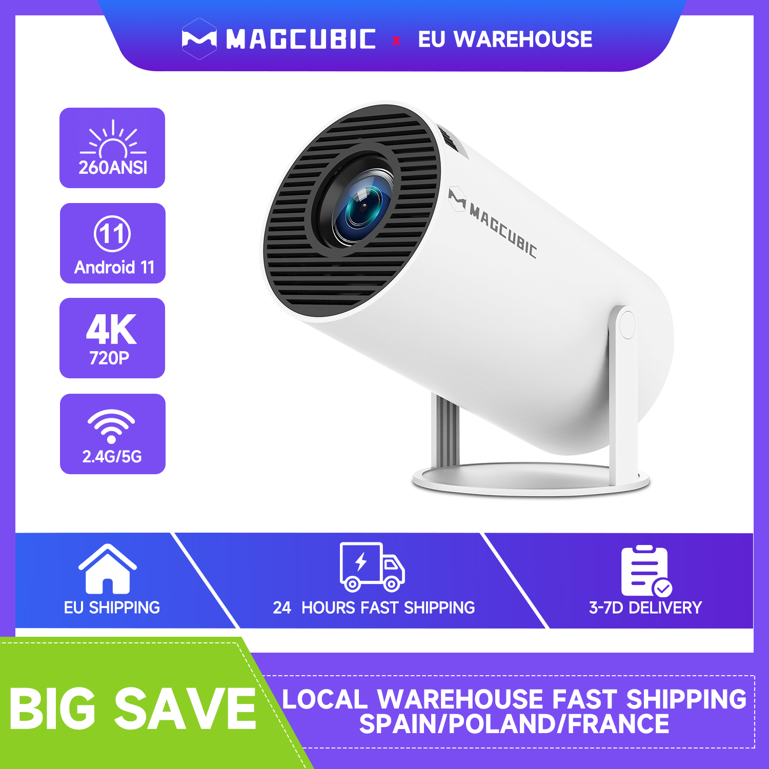 Projecteur Magcubique pour Home Cinéma en Plein Air, HY300 Pro, 4K, Android 11, Touriste, Wifi 6, 260ANSI, Allwinner H713 BTpig, 1080P, 1280*720P, Provaincu ou