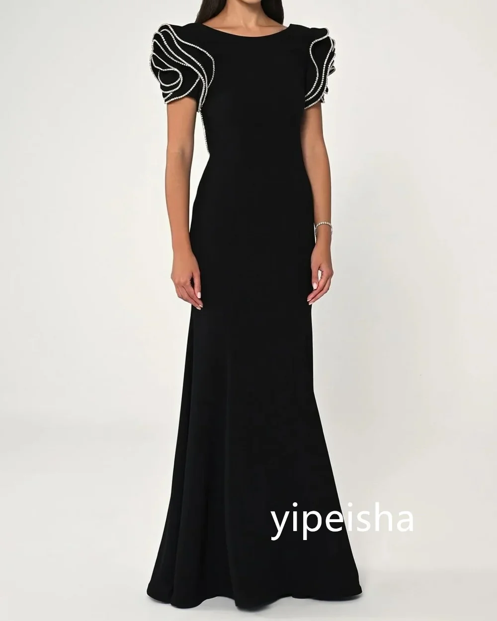 Personalizado clássico jérsei trompete o-pescoço vestidos longos vestidos de baile requintado estilo moderno pastrol unisex estilo chinês formal ca