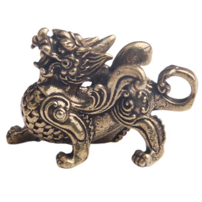 Cinese Fengshui Statua In Ottone Figurine Kylinsculpture Ricchezza Decor Prosperità Buon Yao Pi Ornamento Qilin Drago Fortuna Animale