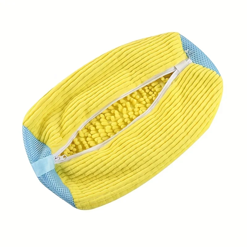 Bolsa duradera para lavadora de zapatos para todo tipo de zapatos, amarilla con cremallera azul, ideal para zapatillas de deporte y zapatos casuales, bolsa para lavar ropa