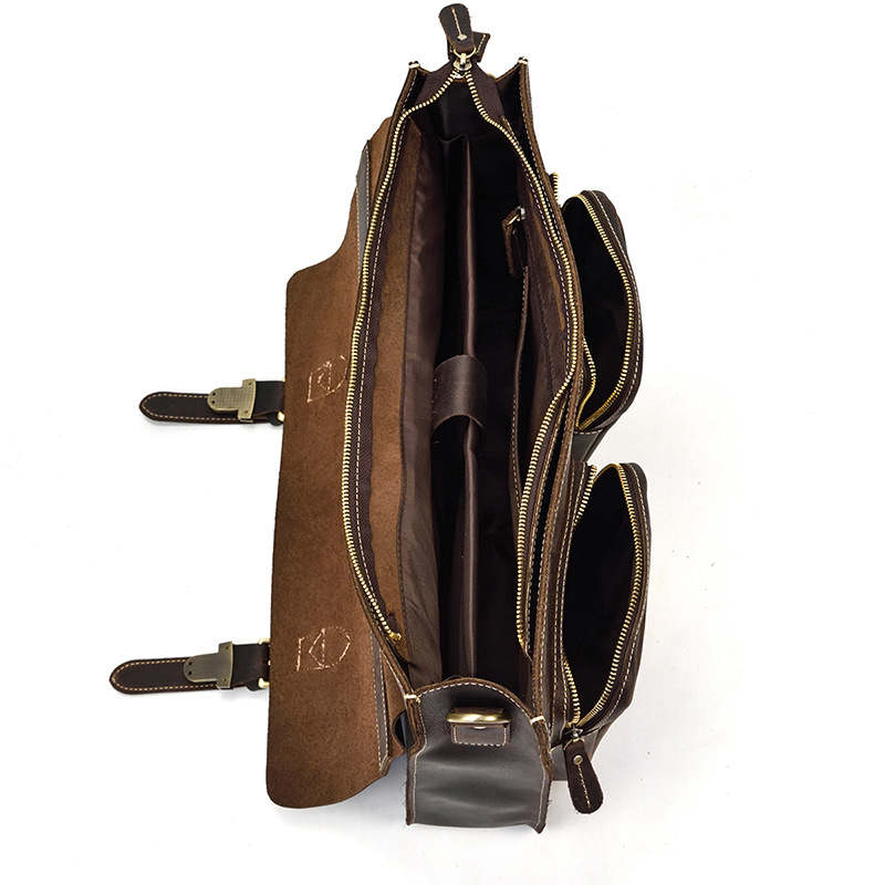 Modische Retro-Aktentasche aus Leder mit großer Kapazität, Oberschicht aus Leder, Laptoptasche, Crazy Horse Skin, 15-Zoll-Computer-Umhängetasche