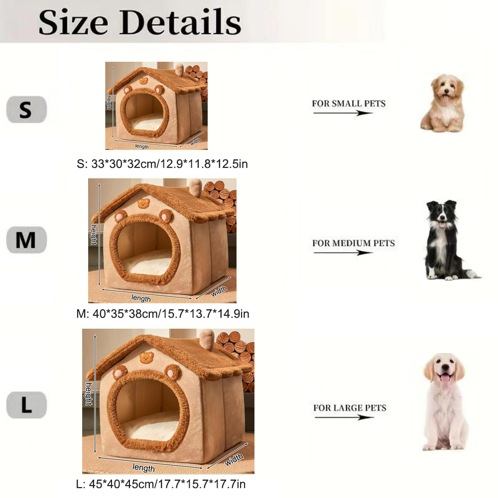 1PC Four Season Universal Enclosed เตียงสัตว์เลี้ยง,ห่อเตียงแมว,เตียงสุนัข,สีน้ําตาลตุ๊กตาหมีสไตล์เตียง