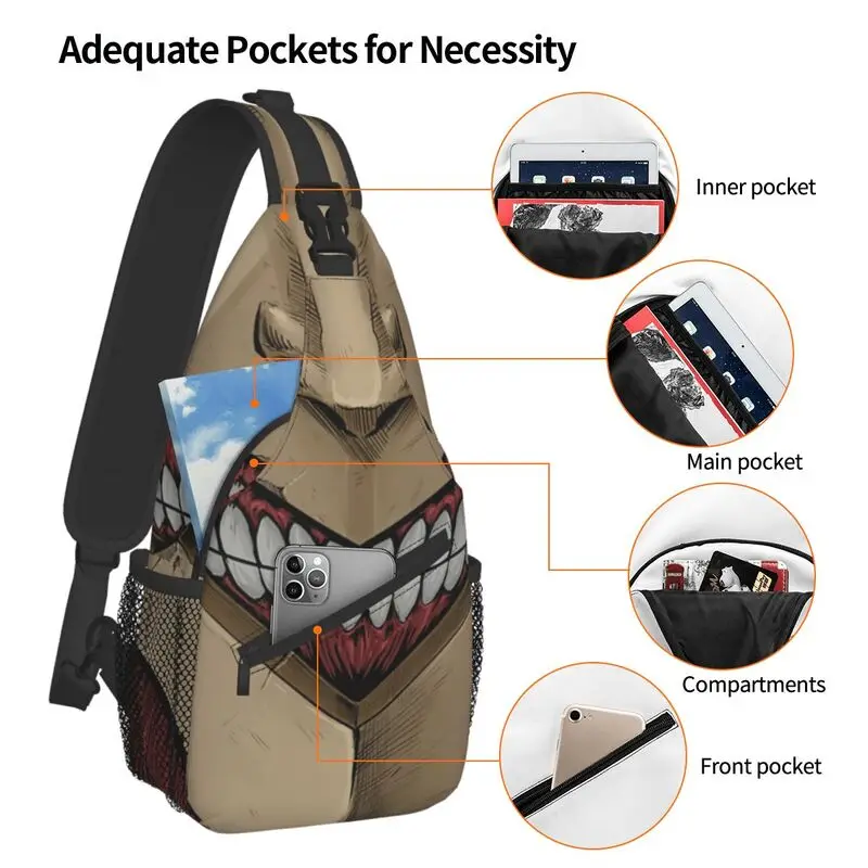 Ransel Selempang Titan Attack On Titan Lapis Baja Mode Wajah Tas Dada Bahu Pria untuk Berkemah Bersepeda