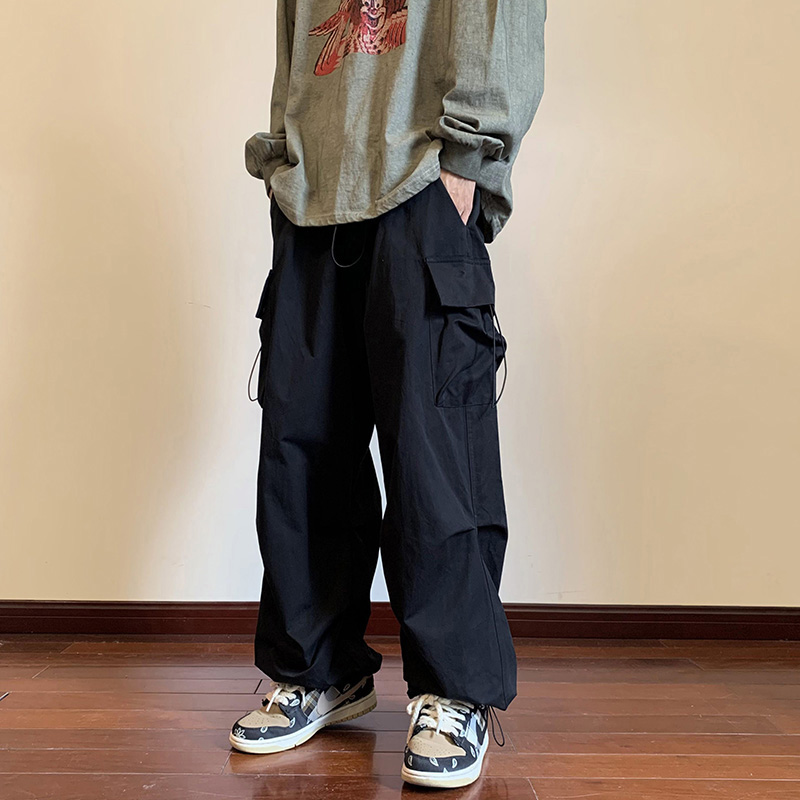 Calças de carga dos homens streetwear hip hop calças cintura elástica harem tornozelo comprimento preto harajuku casual bolso calças femininas