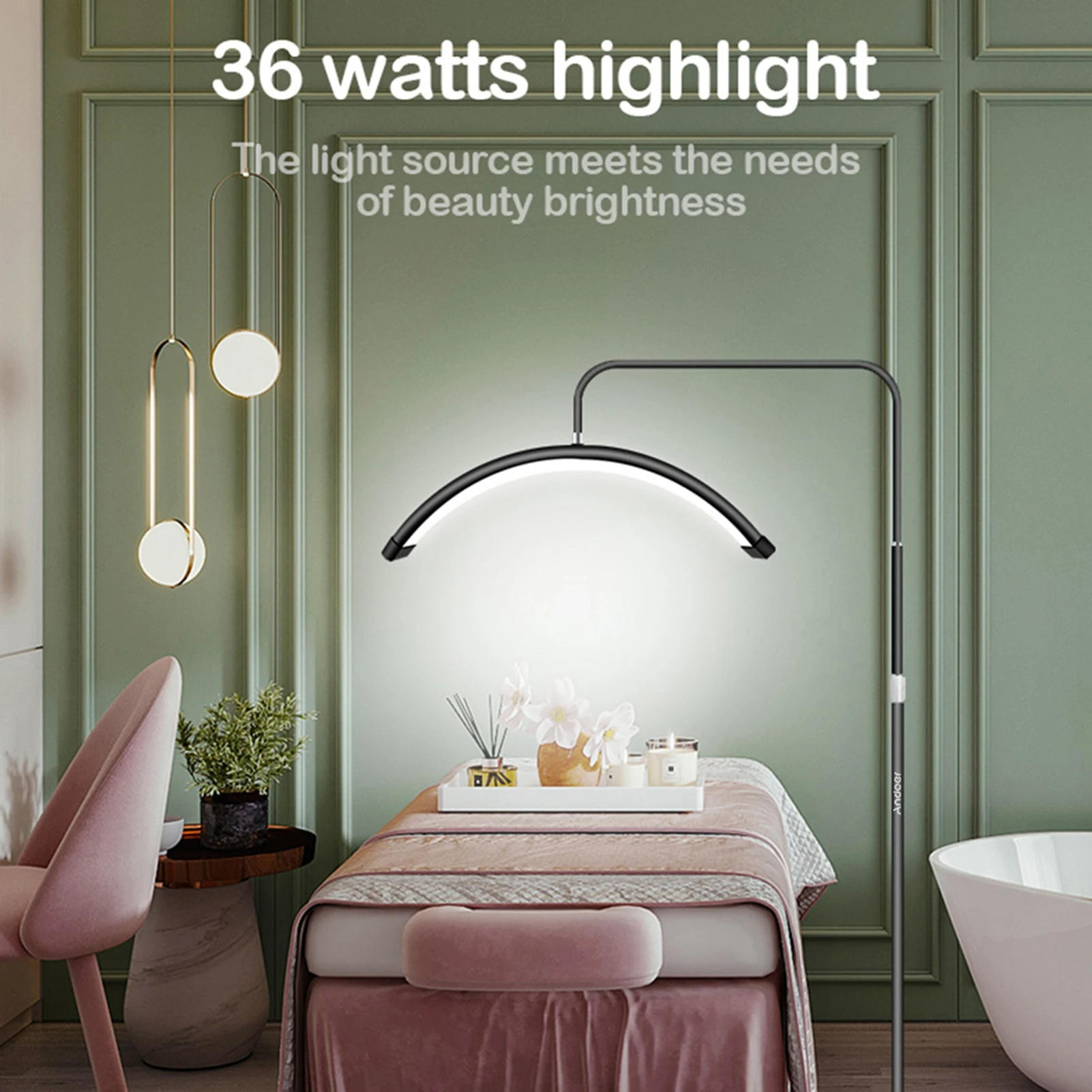 Luce di riempimento a forma di mezzaluna a LED da pavimento con supporto luminoso in metallo leggero regolabile adatto per salone di bellezza per trucco in streaming live