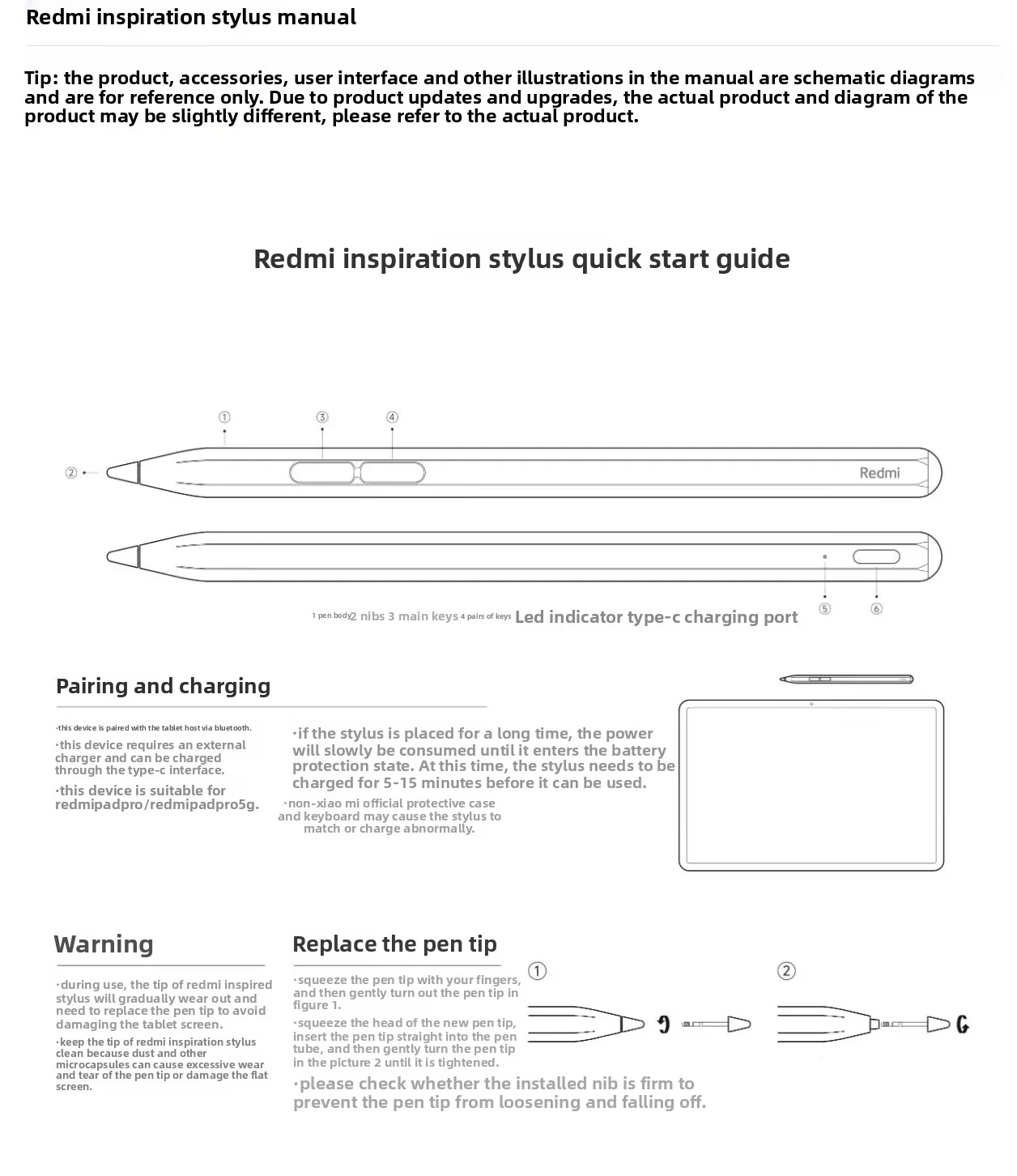 Original Redmi Stylus Pen 240Hz Draw Writing Screenshot Tablet Screen Touch 4096 level Type-C Charging Only For Redmi Pad Pro