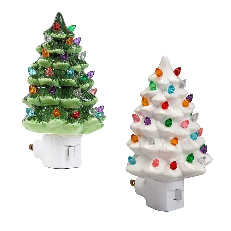 Ceramic Christmas Tree Night Light Bedside Light Christmas Holiday Crafts