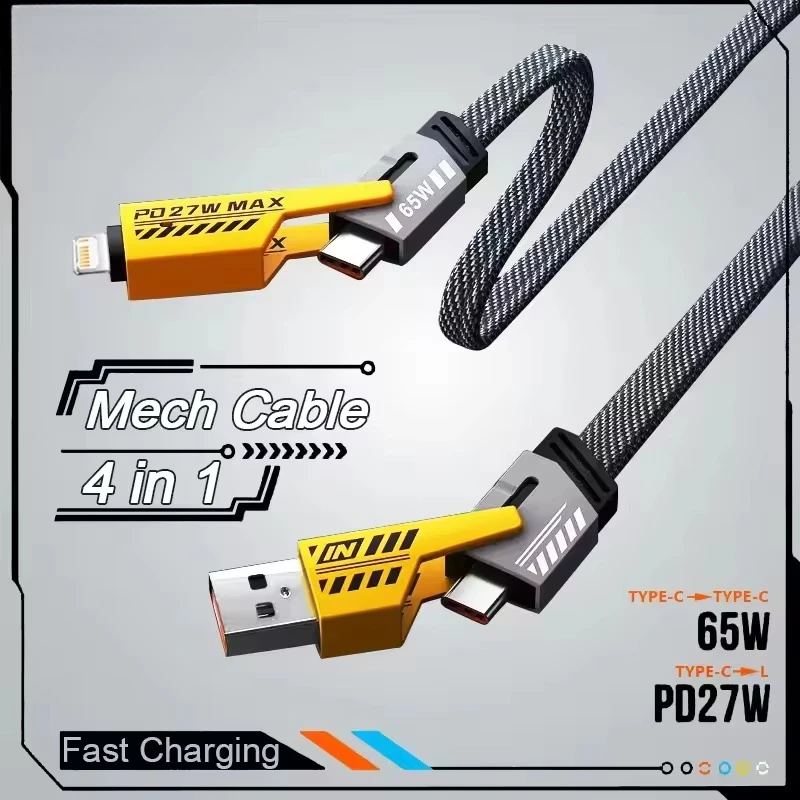 65W Multifunctional USB Data Cable 4 in 1 Type C Fast Charging Cord For iPhone 15 14 Pro Max Xiaomi 14 Samsung Type C Data wire