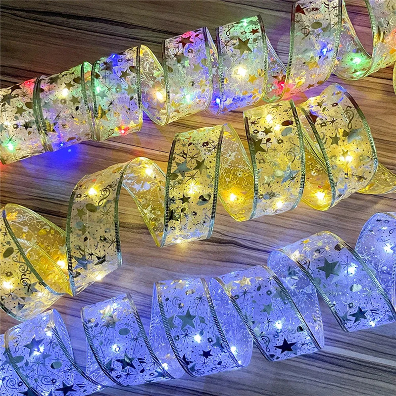 Weihnachtsdekoration, LED-Band, Lichterkette, Weihnachtsbaumschmuck für Zuhause, 2024, DIY, Schleifen, Lichterkette, Navidad, Neujahr 2024