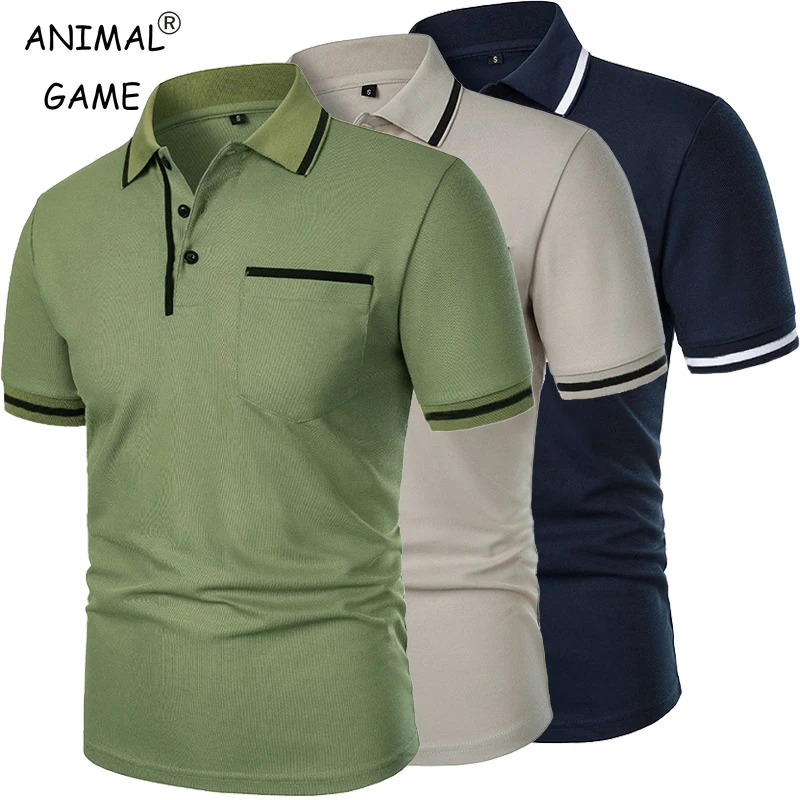 Polo a maniche corte da uomo nuove T-shirt casual tinta unita Estate Trendy Traspirante Allentato Basic Splice Tasche superiori Camicie da uomo