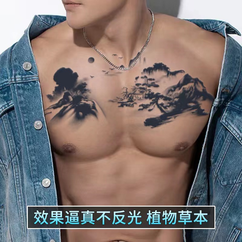 New Corsage Wing Man Herbal Tattoo Stickers Chest Back Big Pattern Waterproof Semi-permanent Fake Tattoos Art Lasting Tatouage